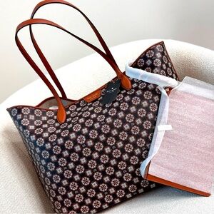 Kate Spade Navy Floral Tote Bag with Cognac Handles